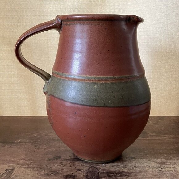 Robert Crystal Vermont Signed Studio Art Pottery Pitcher Brown Glazed Stoneware - Picture 6 of 16